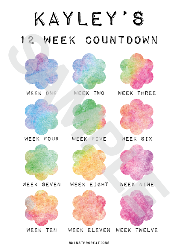 Personalised A4 Any Name 12 Week Countdown Weight Loss Chart Tracker Print - Assorted Designs - Laminated With Drywipe Pen