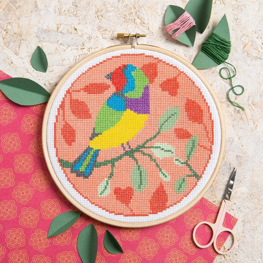 'Rainbow Finch' Bird Cross Stitch Kit for Beginners