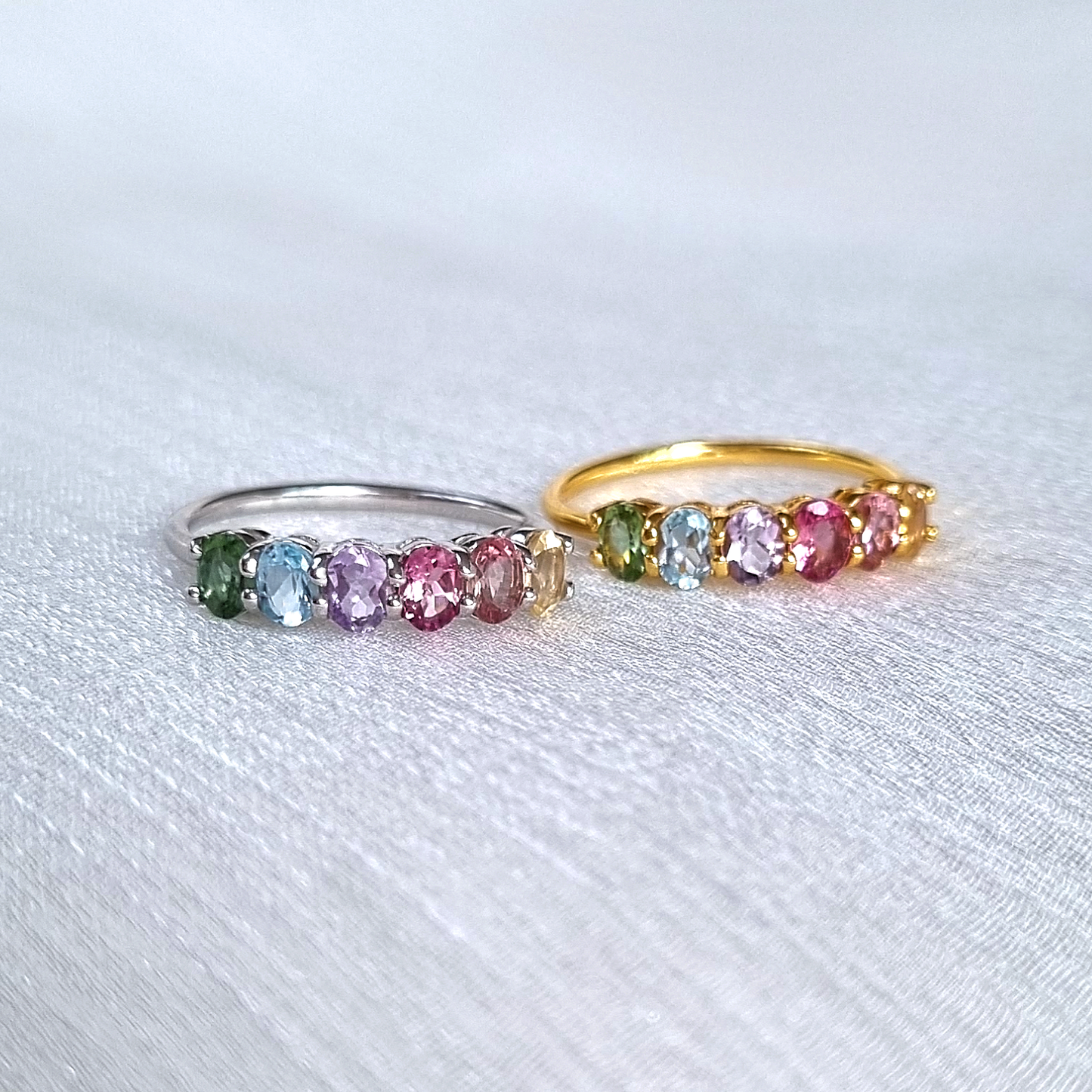 Rainbow Multicoloured Gemstone Half Eternity Ring in 18k Gold Vermeil