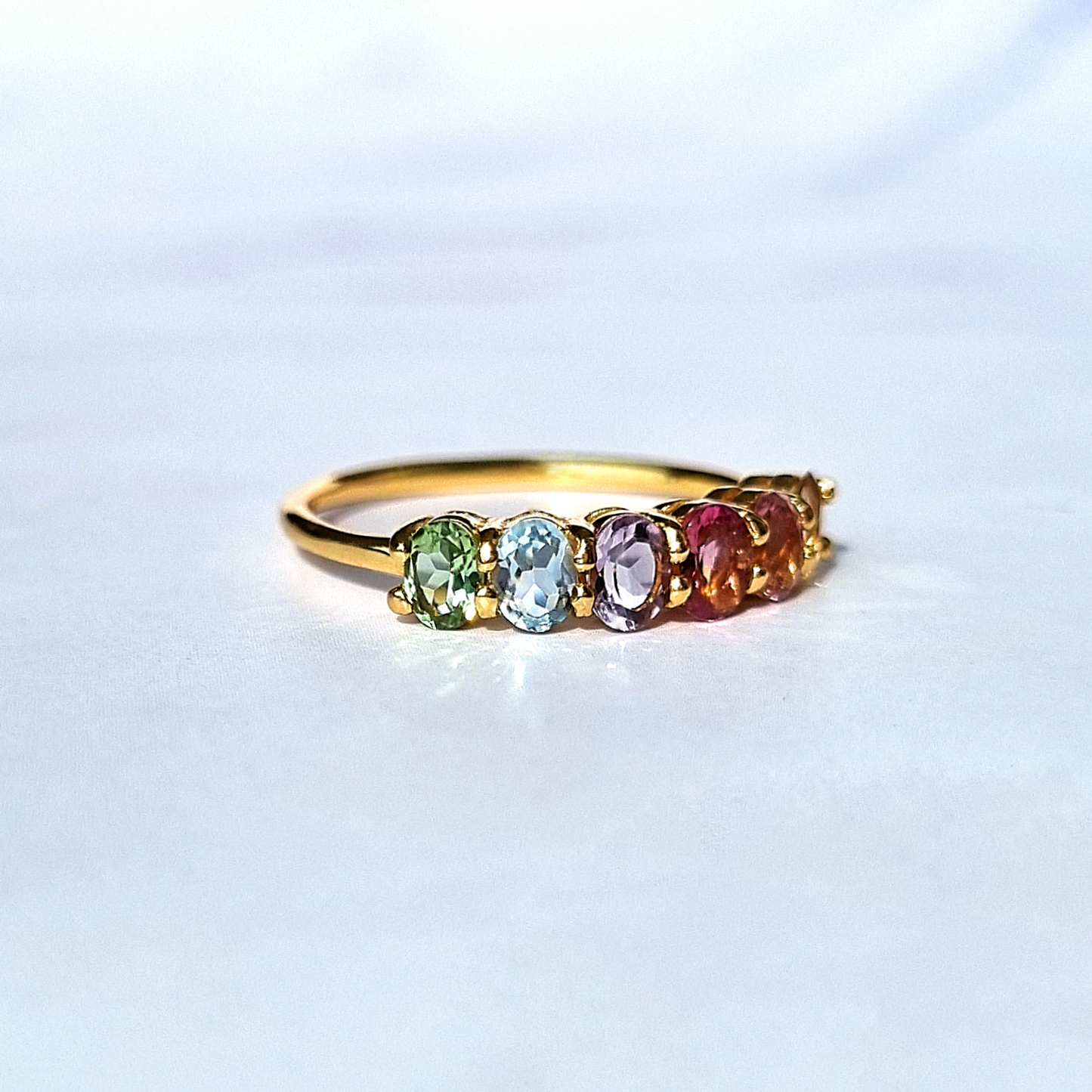 Rainbow Multicoloured Gemstone Half Eternity Ring in 18k Gold Vermeil