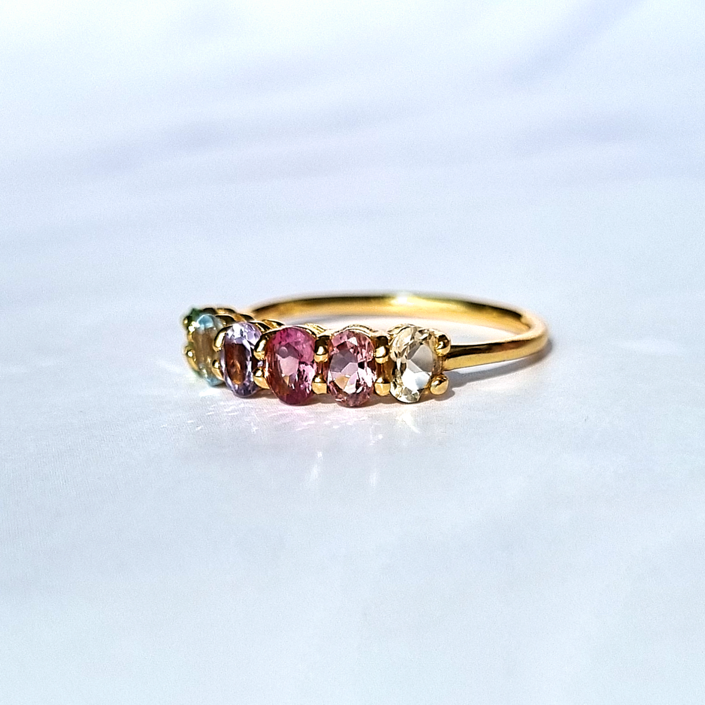 Rainbow Multicoloured Gemstone Half Eternity Ring in 18k Gold Vermeil
