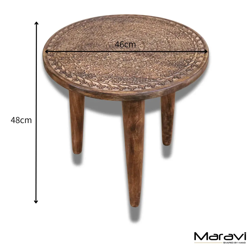 Rawlan Carved Wooden Side Table Burnt Finish