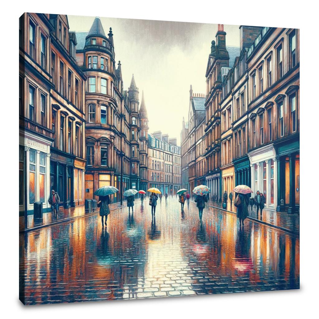 Rainy Glasgow Street Canvas