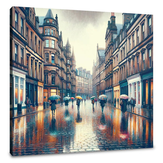 Rainy Glasgow Street Canvas