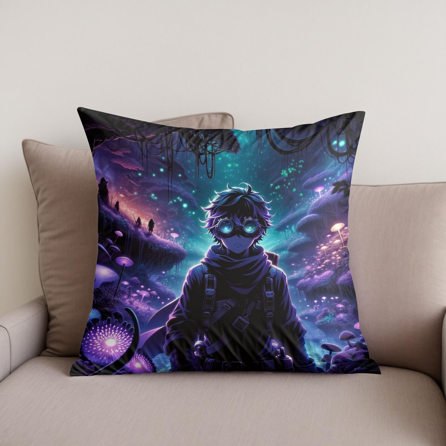 Bioluminescent Shadow Realm Cotton Cushion
