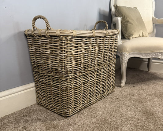 Wovenhill Kubu Rattan Rectangular Log Basket with Hoop Handles