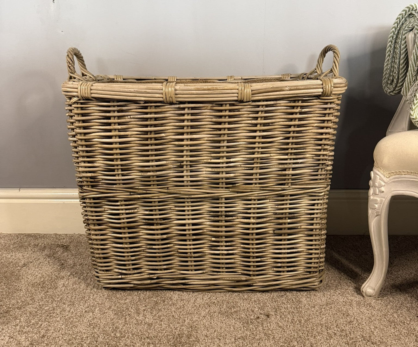 Wovenhill Kubu Rattan Rectangular Log Basket with Hoop Handles