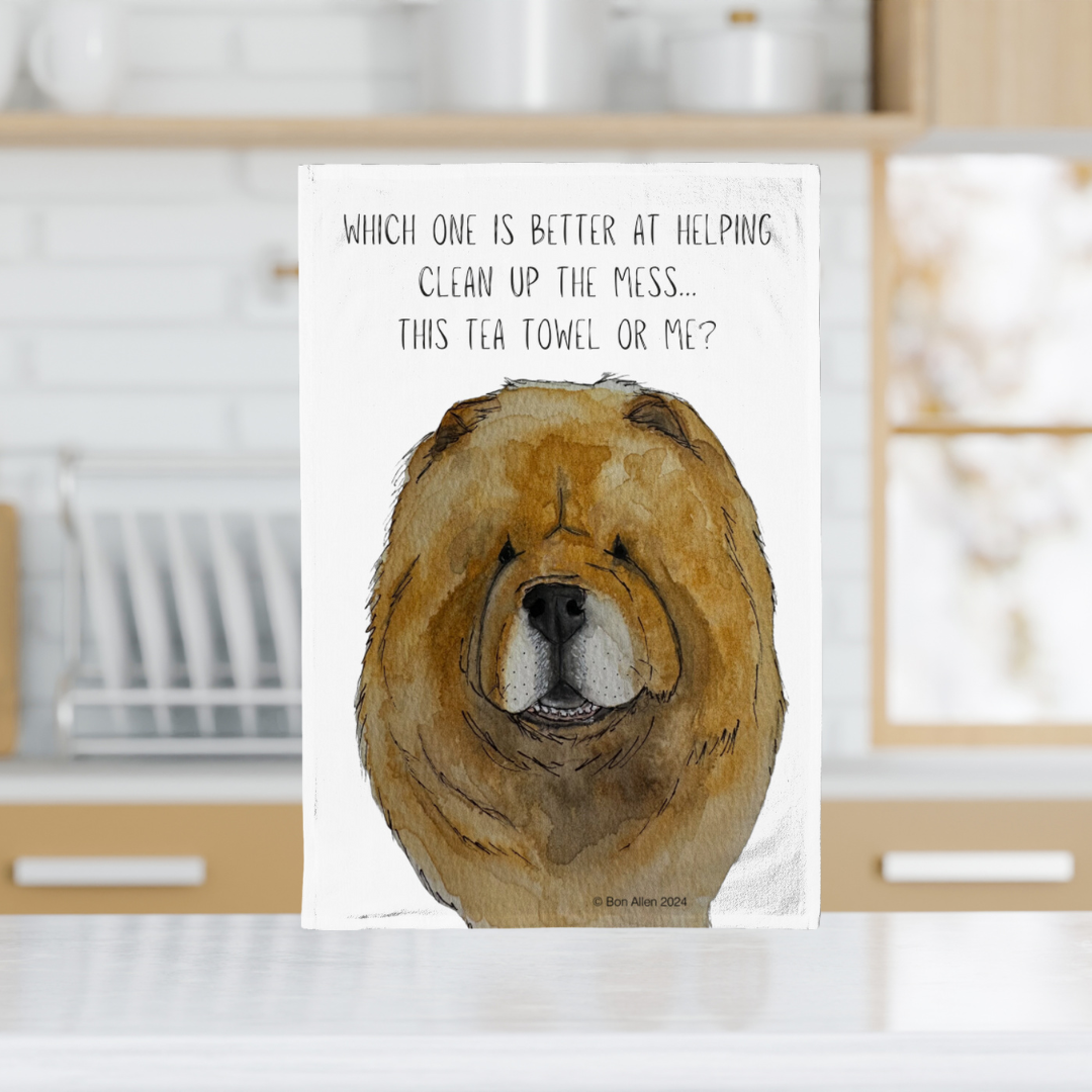 Red Chow Chow Tea Towel – Dry Dishes with a Fluffy Touch!