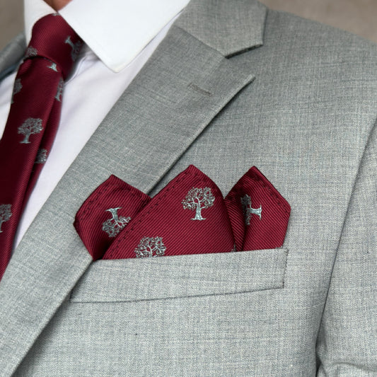 Tree Pocket Square Red & Silver