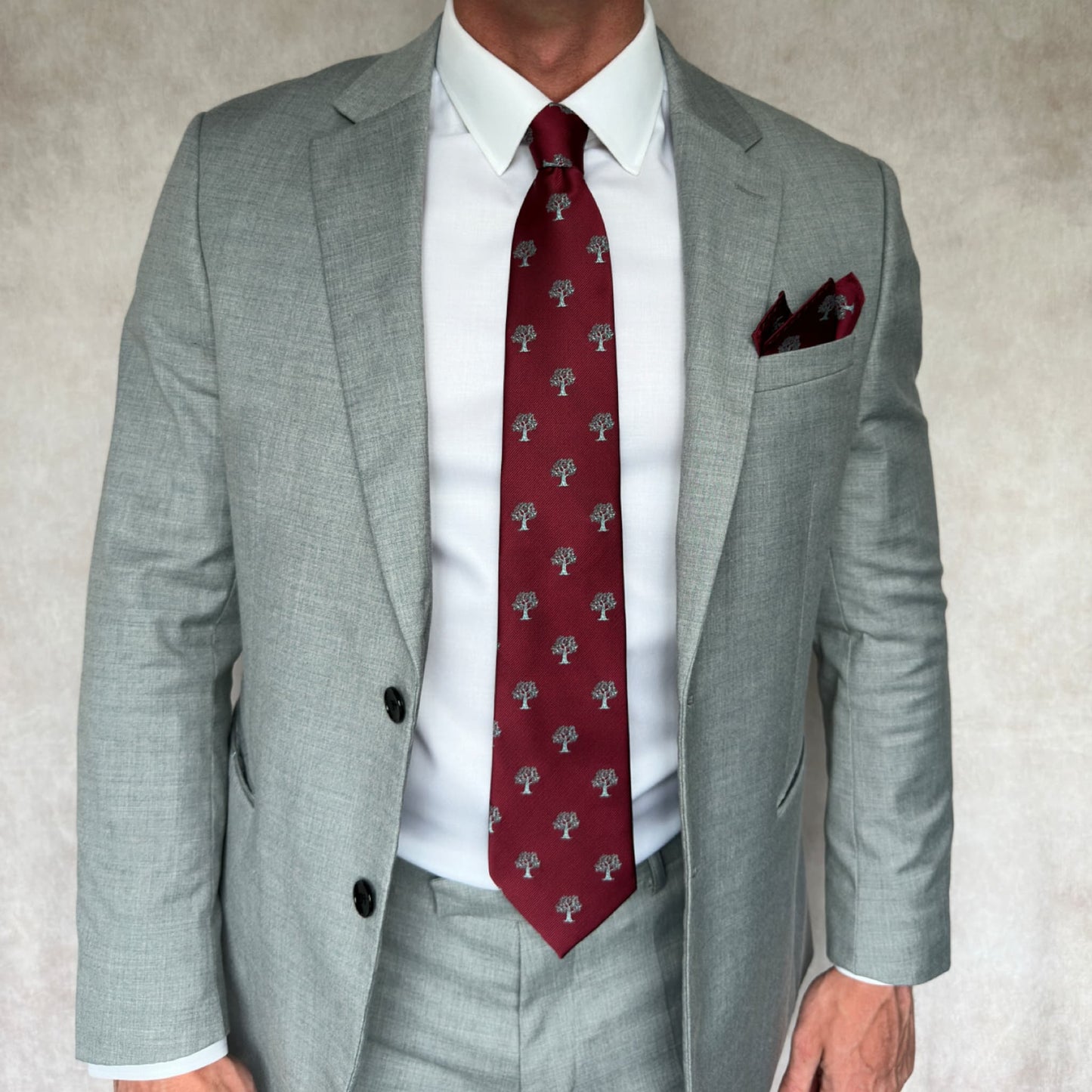 Tree Pocket Square Red & Silver