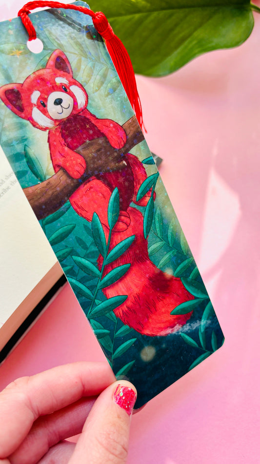 Red Panda Bookmark – Holographic Rainbow Bookmark with Tassel