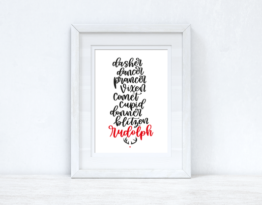 Santa Claus's Reindeer List Seasonal Wall Home Decor Print
