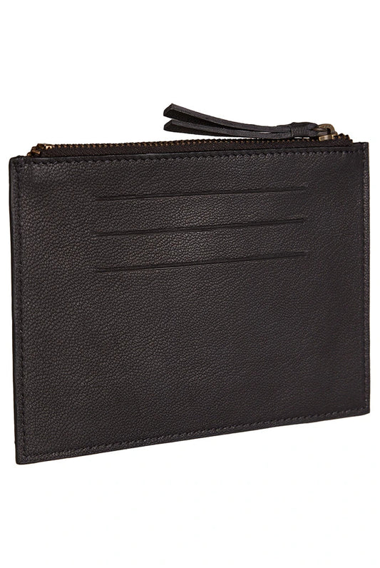 Remi Embroidered Black Leather Coin Purse