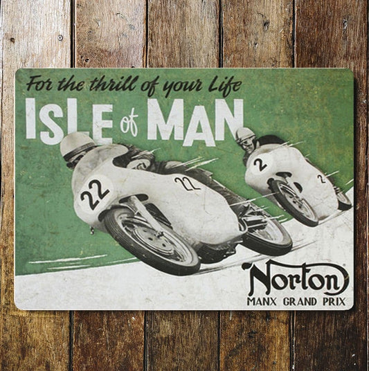 Vintage Norton Manx Grand Prix Isle Of Man Sign