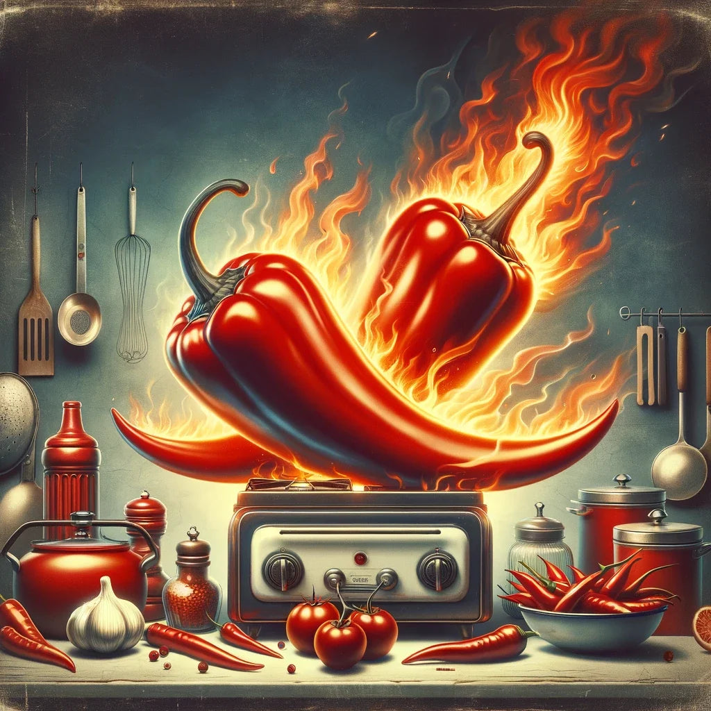 Retro Fire Chillies Kitchen Art Cotton Cushion