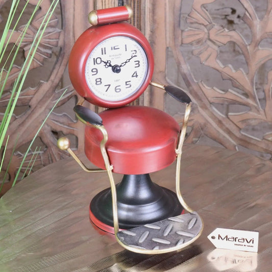 Retro Barber Clock Red Hairdressing Chair