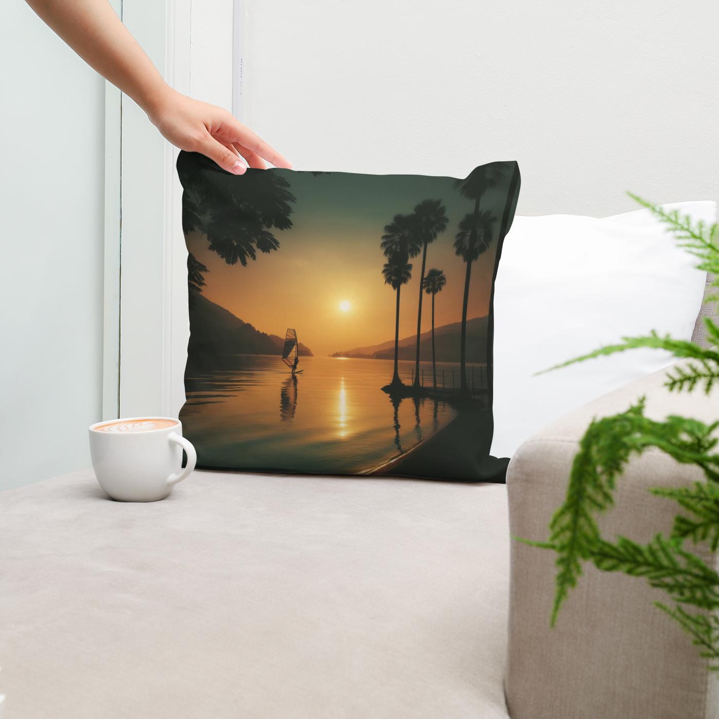 Lakeside Dusk Solitude Cotton Cushion