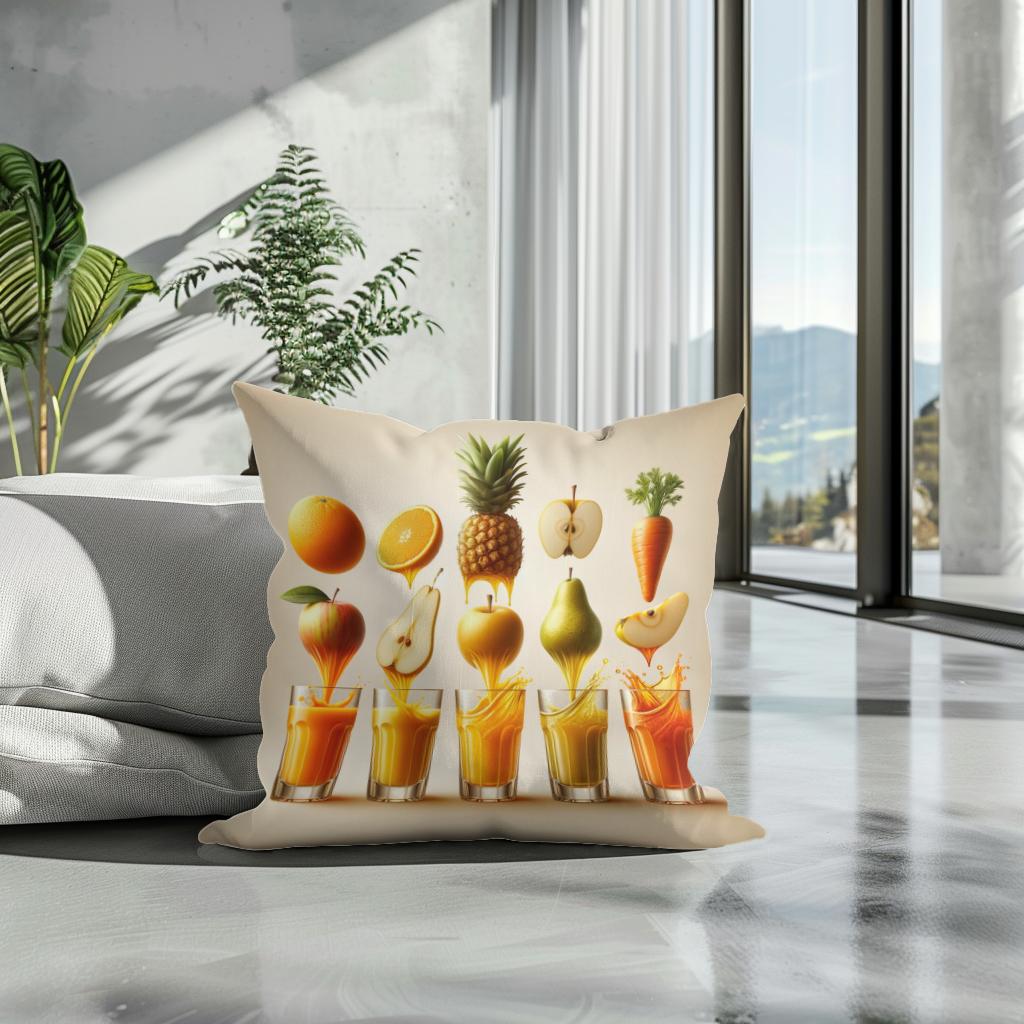 Vibrant Fruit Juice Symphony Cotton Cushion