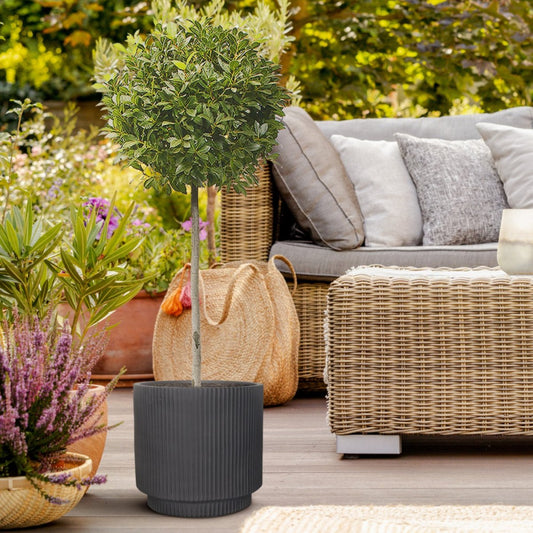IDEALIST Lite Vertical Ribbed Black Cylinder Outdoor Planter