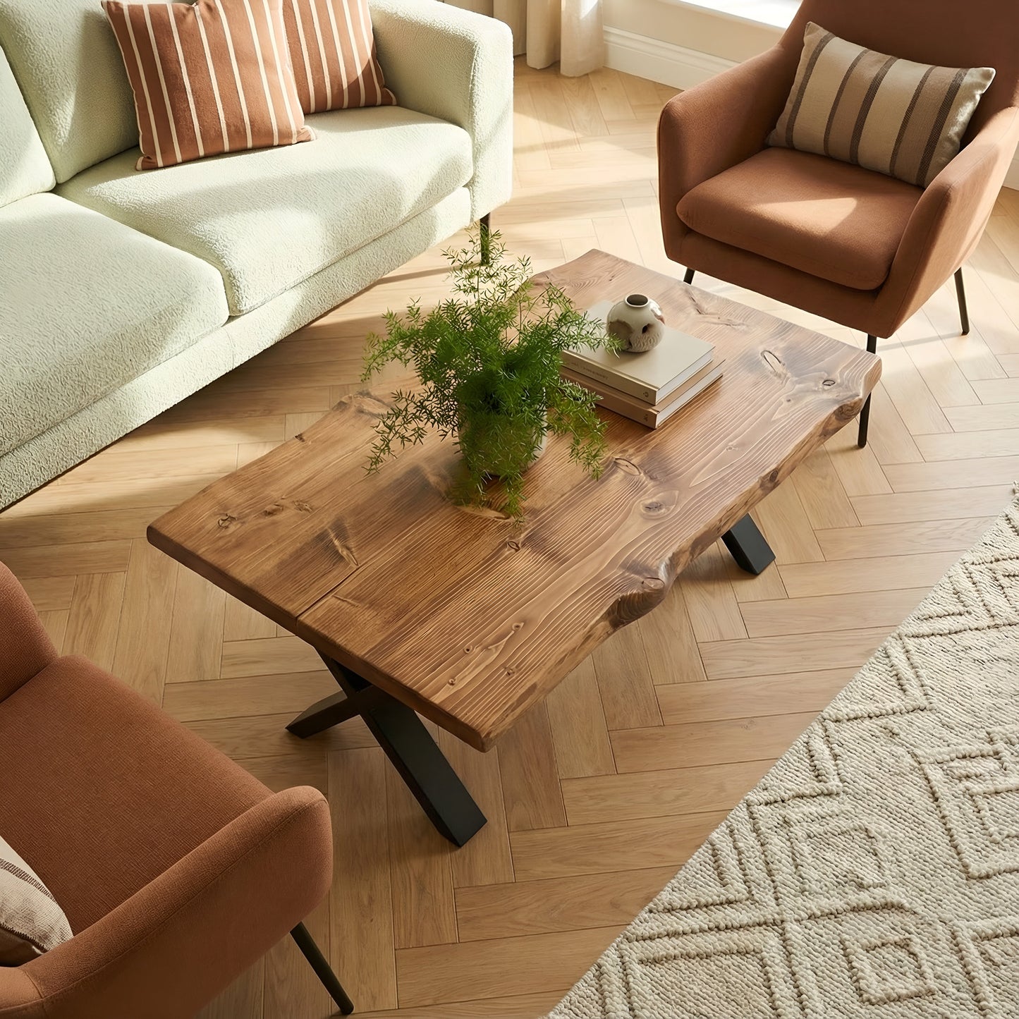 RITA Live / Waney Edge Coffee Table With Metal X Legs