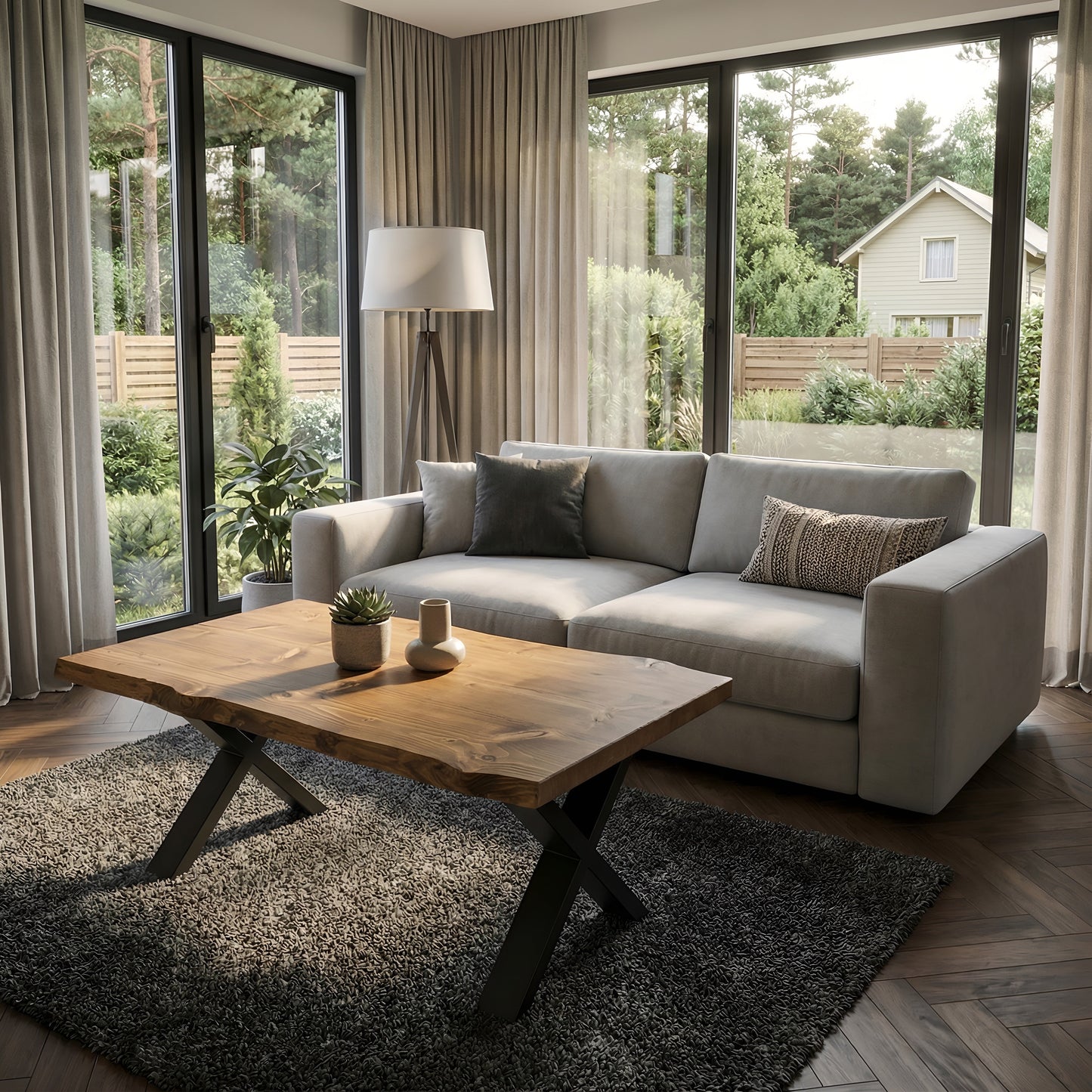 RITA Live / Waney Edge Coffee Table With Metal X Legs