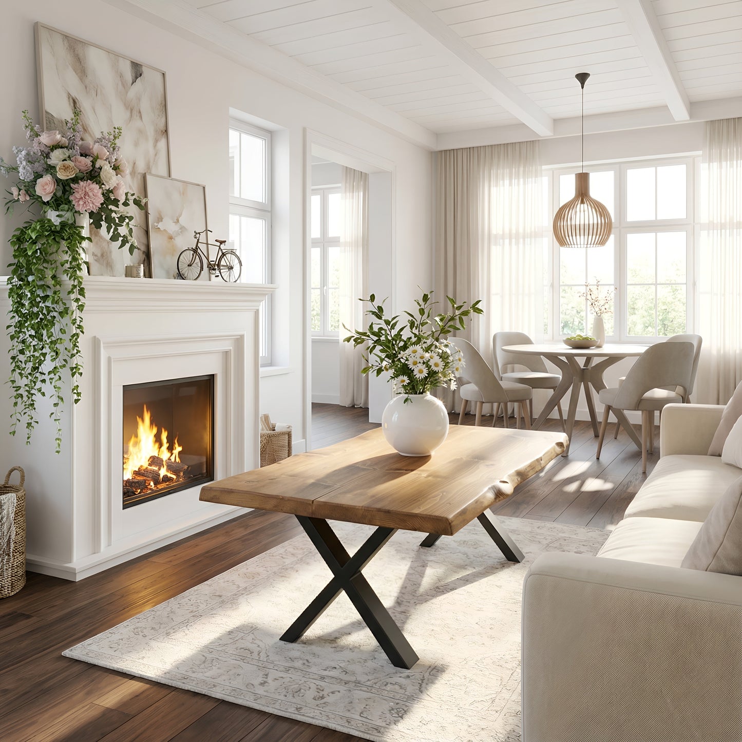 RITA Live / Waney Edge Coffee Table With Metal X Legs