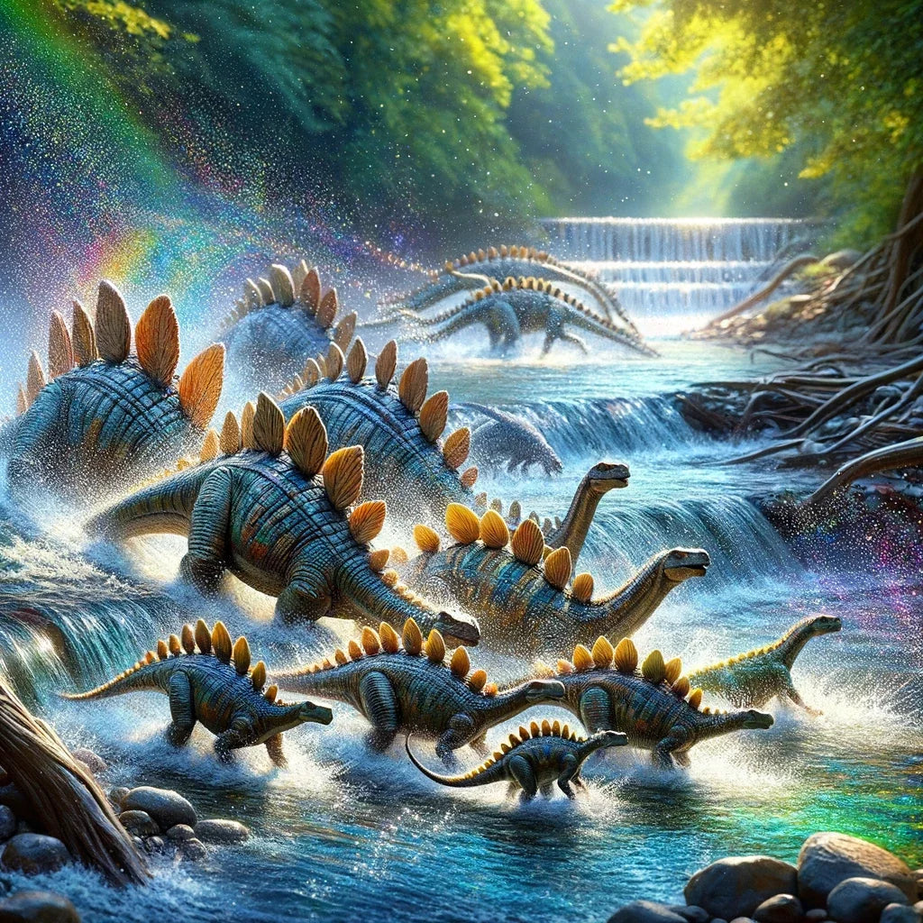 River Crossing Stegosaurus Cotton Cushion