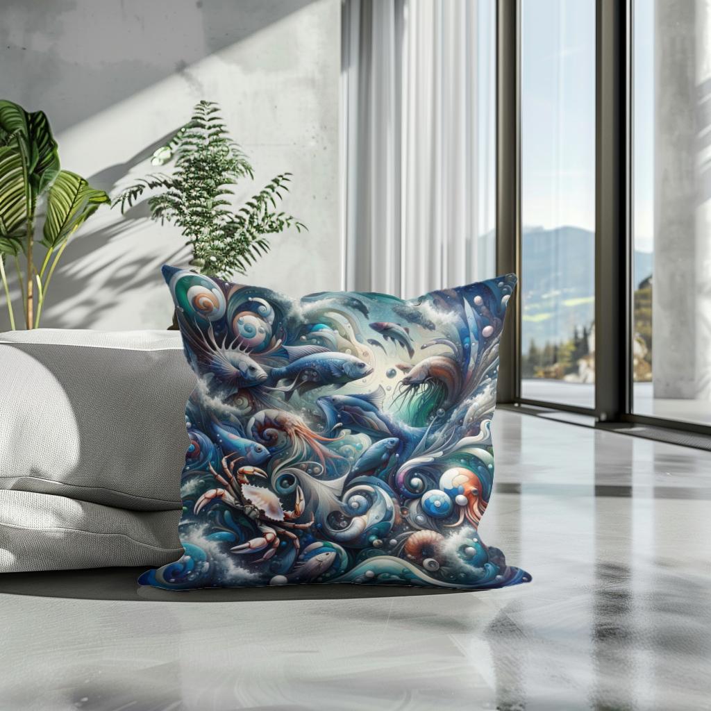 Oceanic Elegance Cotton Cushion