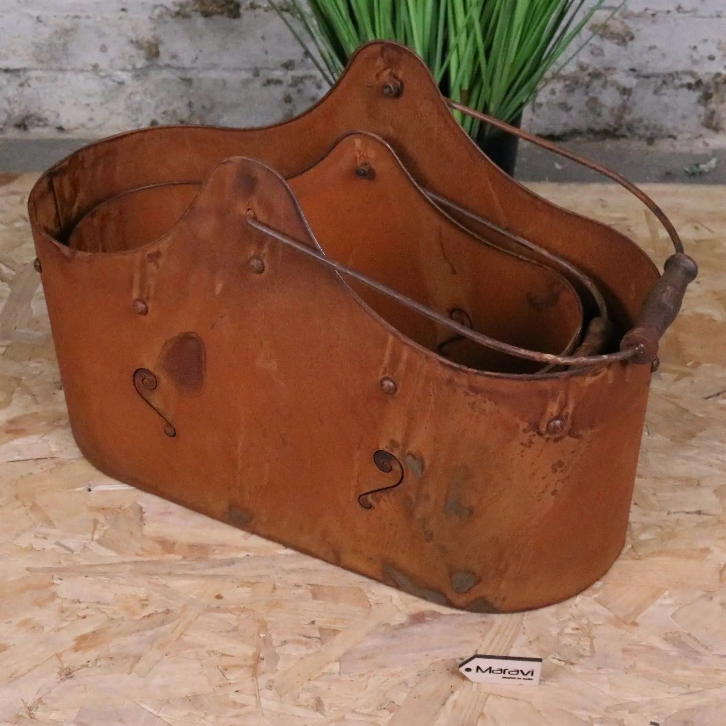 Rohira Basket Style Rusty Planters Set of 2