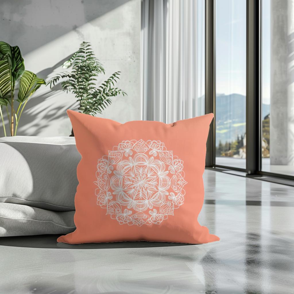 Coral Mandala Cotton Cushion