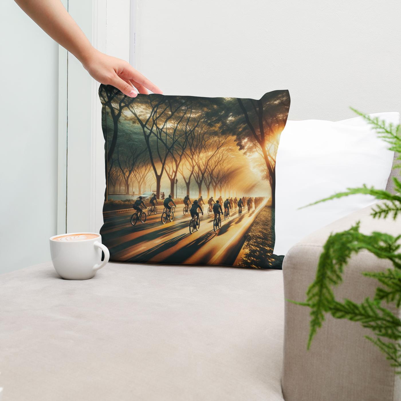 Golden Hour Cycle Summer Cotton Cushion