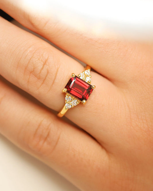 Garnet Emerald Cut Ring in 18k Gold Vermeil