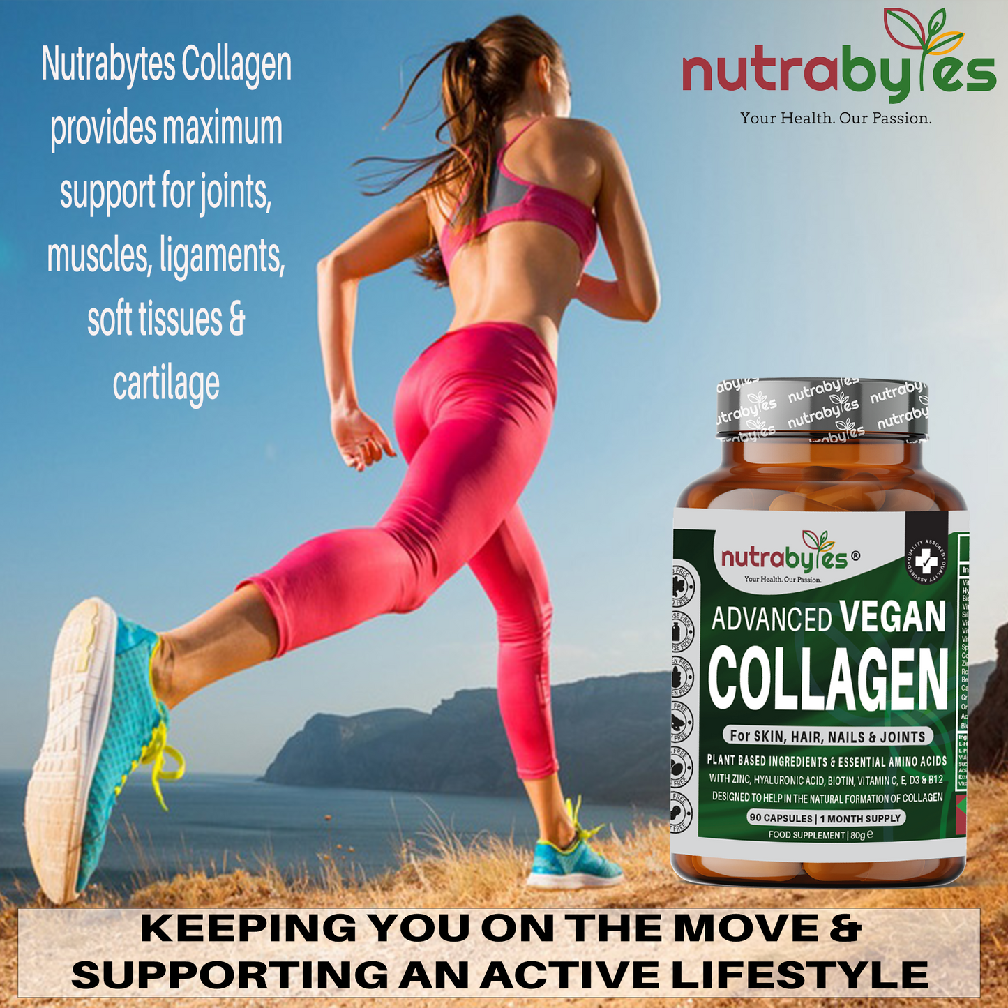 Advanced Vegan Collagen | Plant-Based Ingredients Including Essential Amino Acids | 90 Capsules | 1 Month | Hair, Skin, Nails and Joints | Collagen Supplements for Men & Women