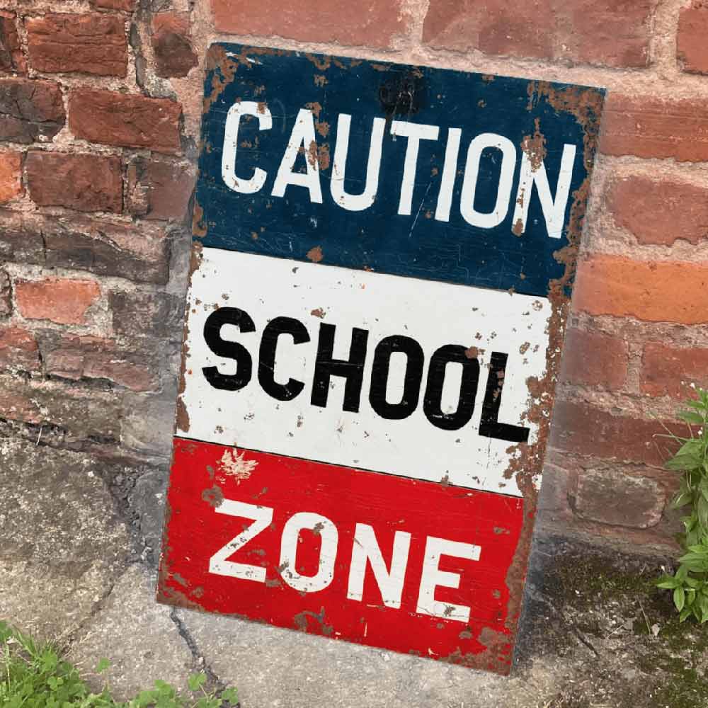 Vintage Style Caution School Zone Metal Sign