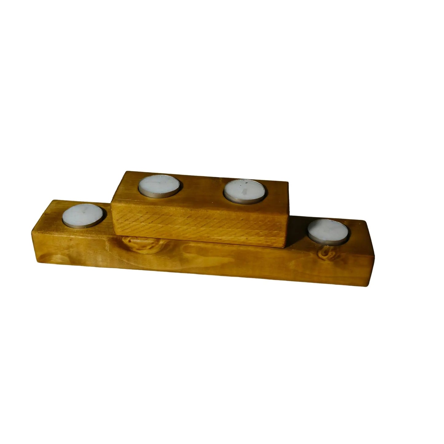 Rustic Wooden T-Light candle holder 2 tier 4 candles