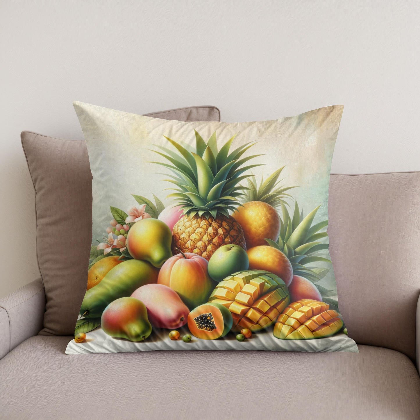 Tropical Fruit Serenade Cotton Cushion