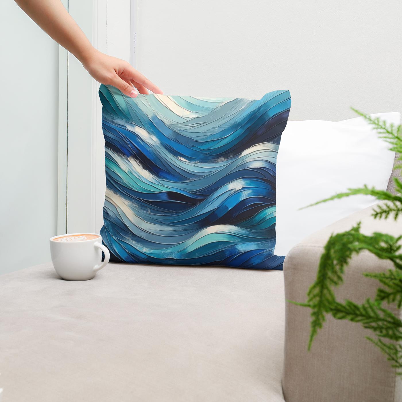 Oceanic Rhythms Abstract Cotton Cushion