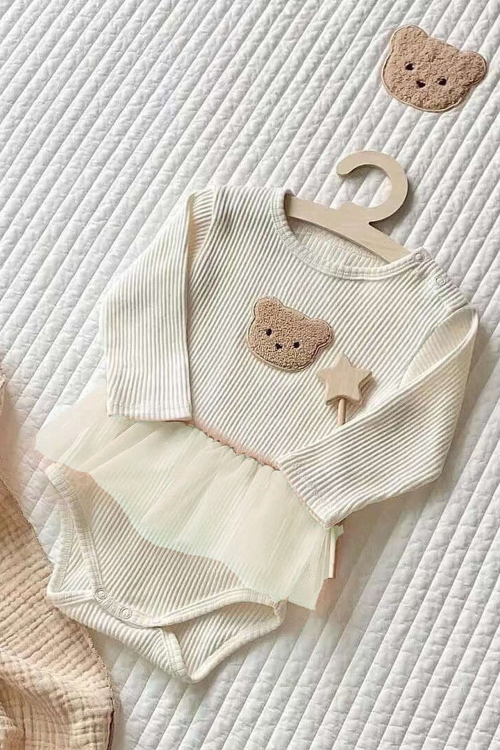 Cozy Bear Tutu Bodysuit in Creme