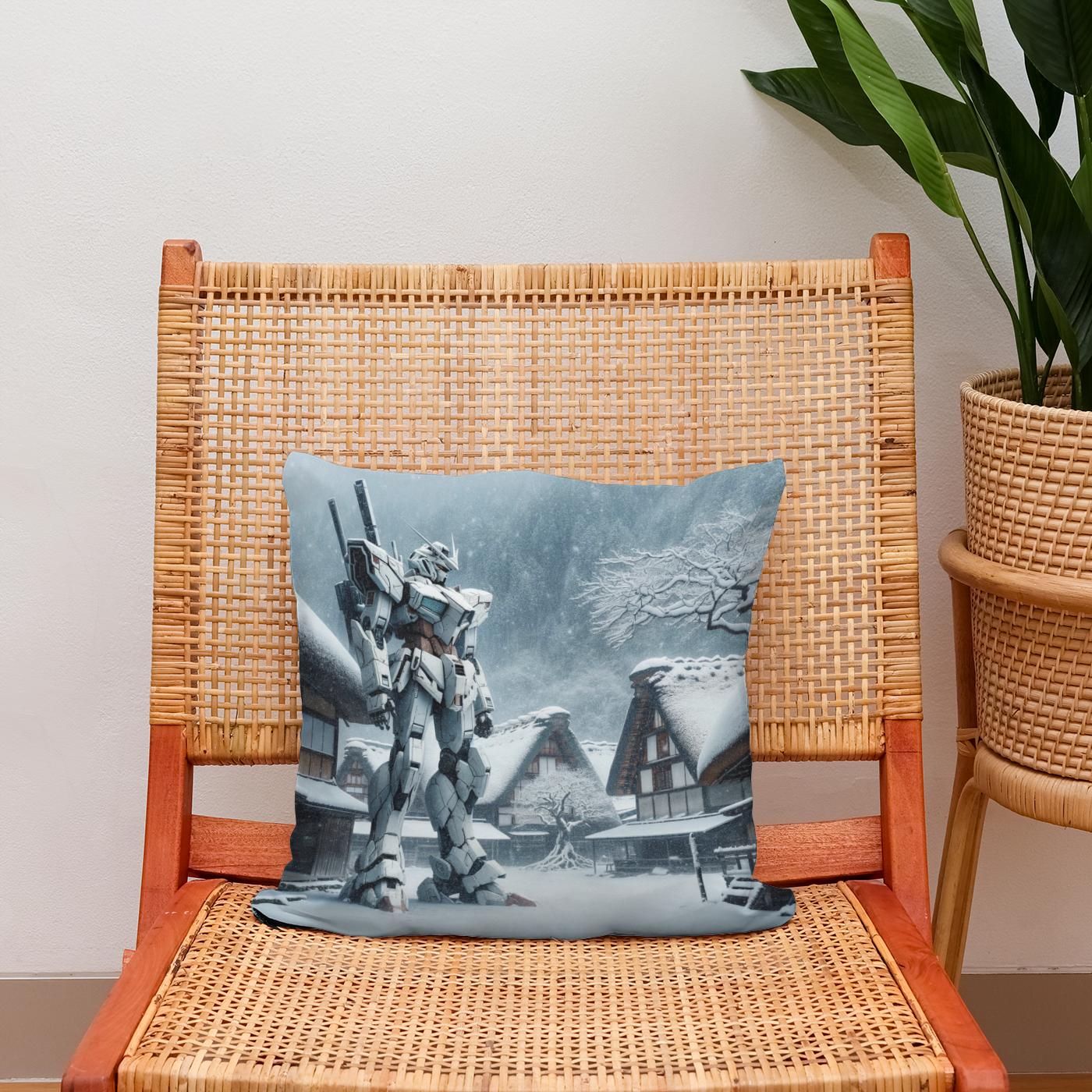 Lost Mecha in Snow Cotton Cushion