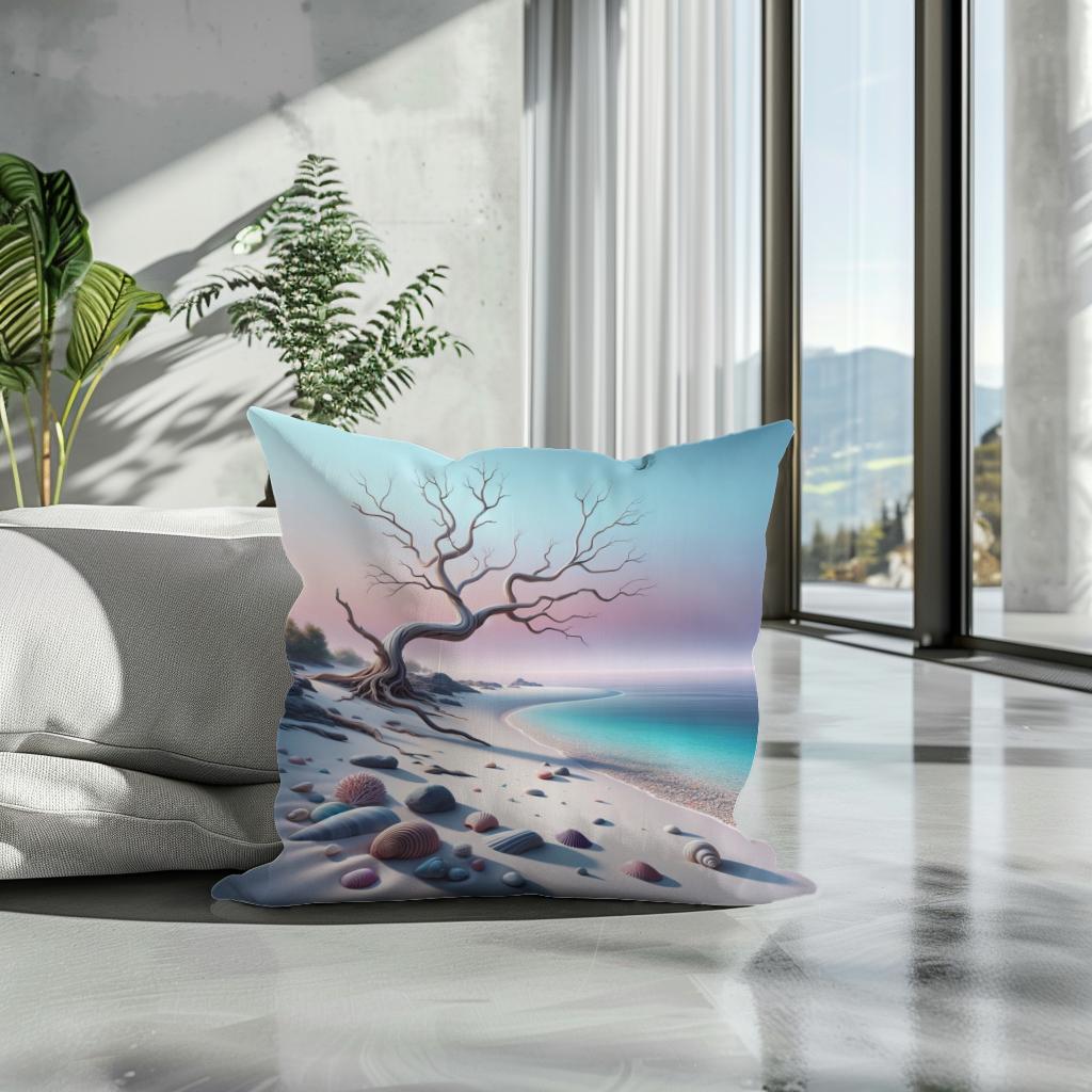 Serene Shoreline Cotton Cushion