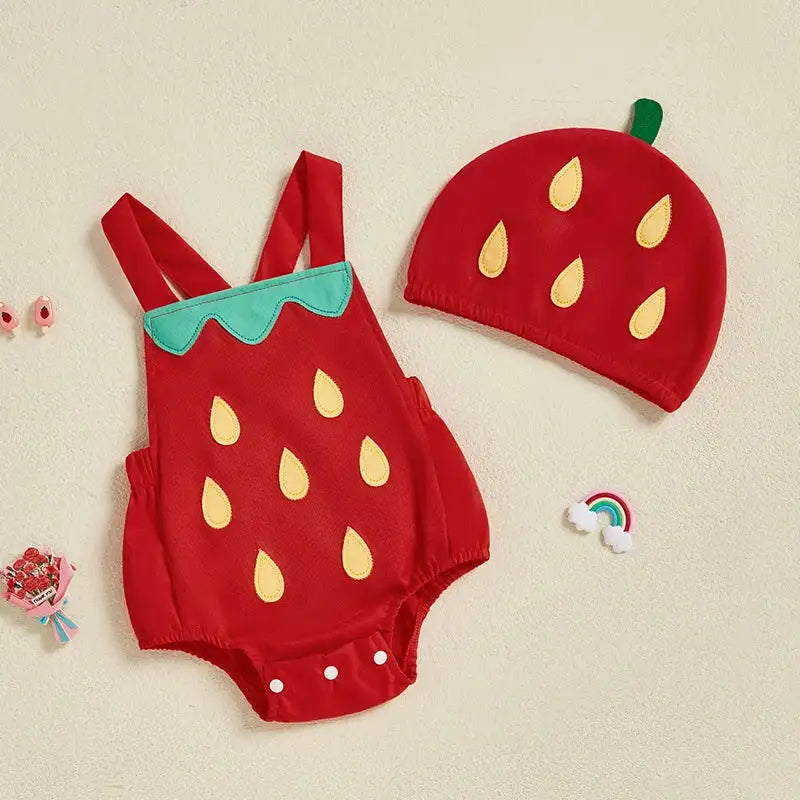 Baby Fruit Overalls Romper with Hat