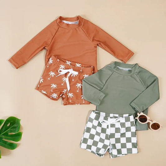 Baby Boys Long Sleeved Swimsuit 2pcs Set