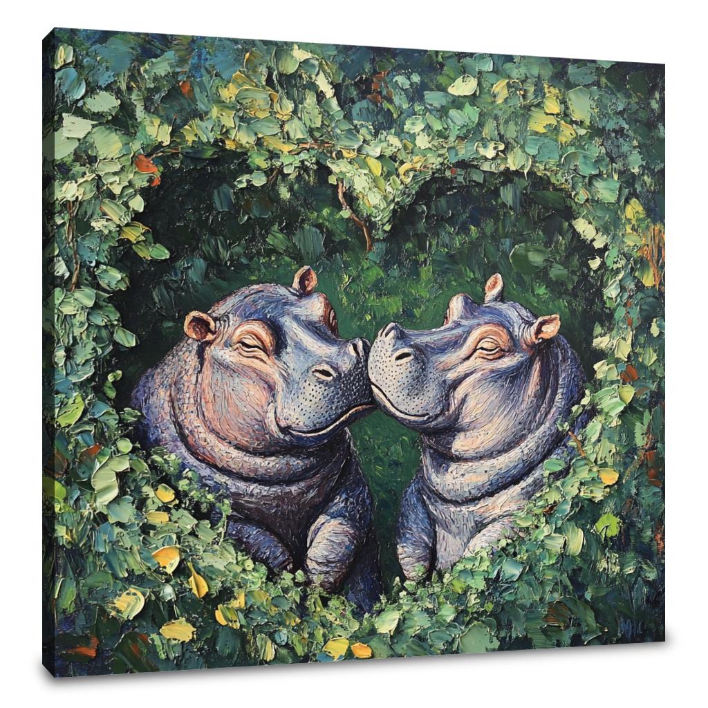 Embracing Hippopotamuses Canvas