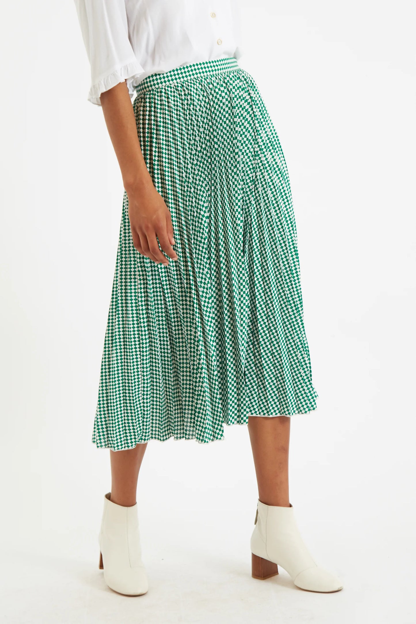 Sabina Green Diamonds Forever Print Pleated Midi Skirt