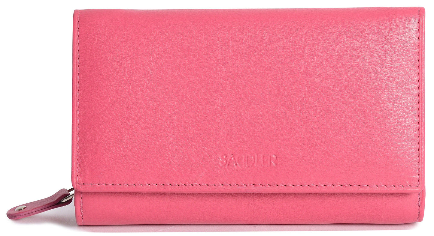 SADDLER PAULA Handmade Leather Trifold Purse – RFID Protected | 8 Card Slots, ID Window & Rear Zip Pocket | Gift Boxed