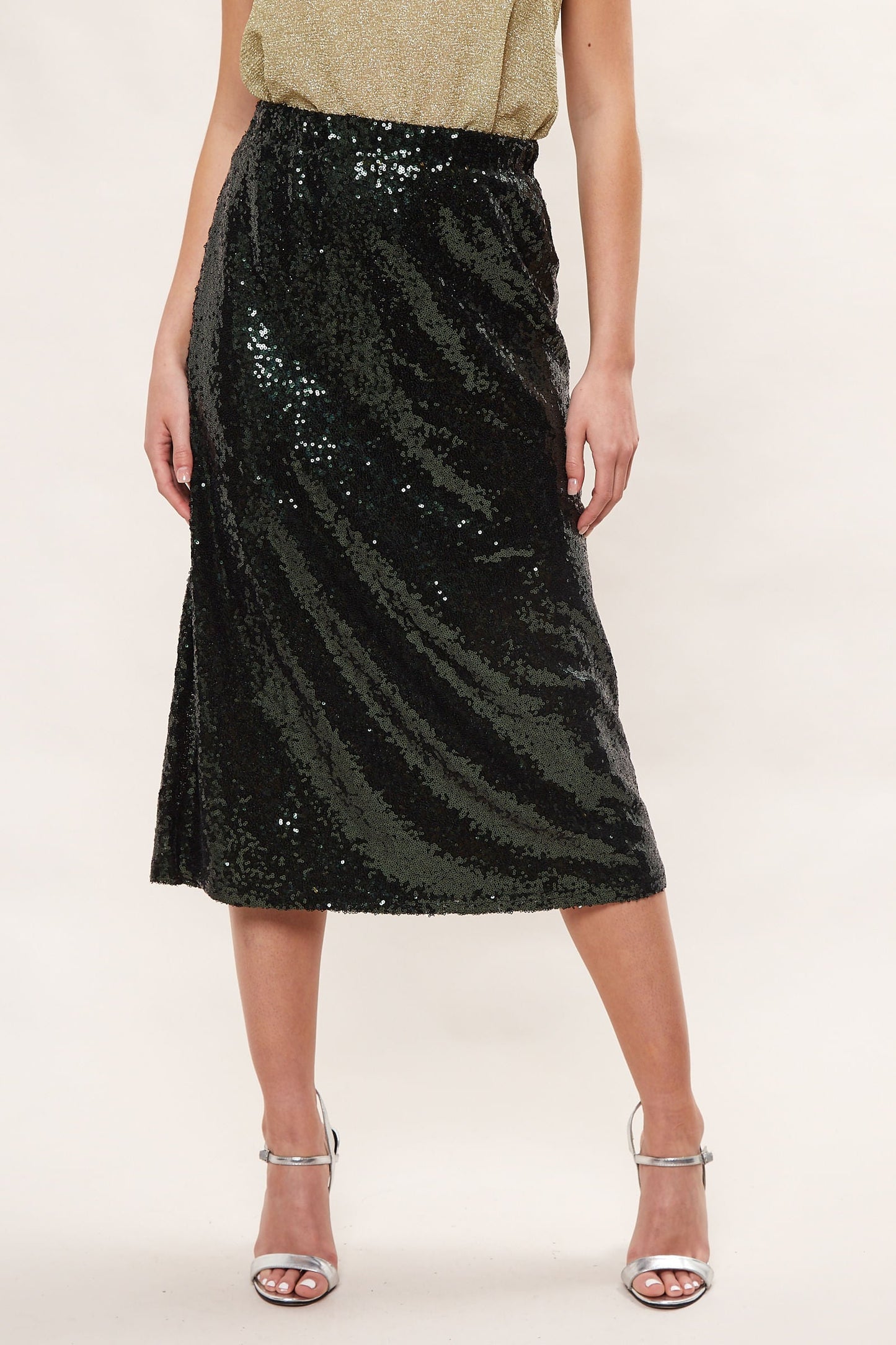 Louche Saro Sequin Midi Skirt - Green