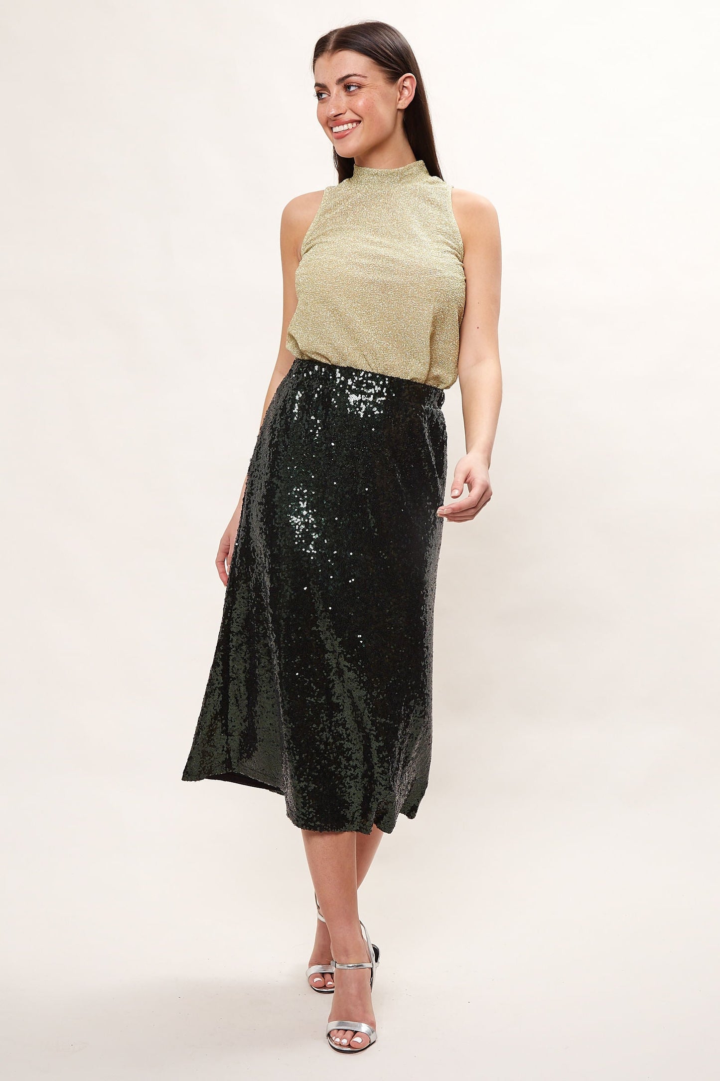 Louche Saro Sequin Midi Skirt - Green