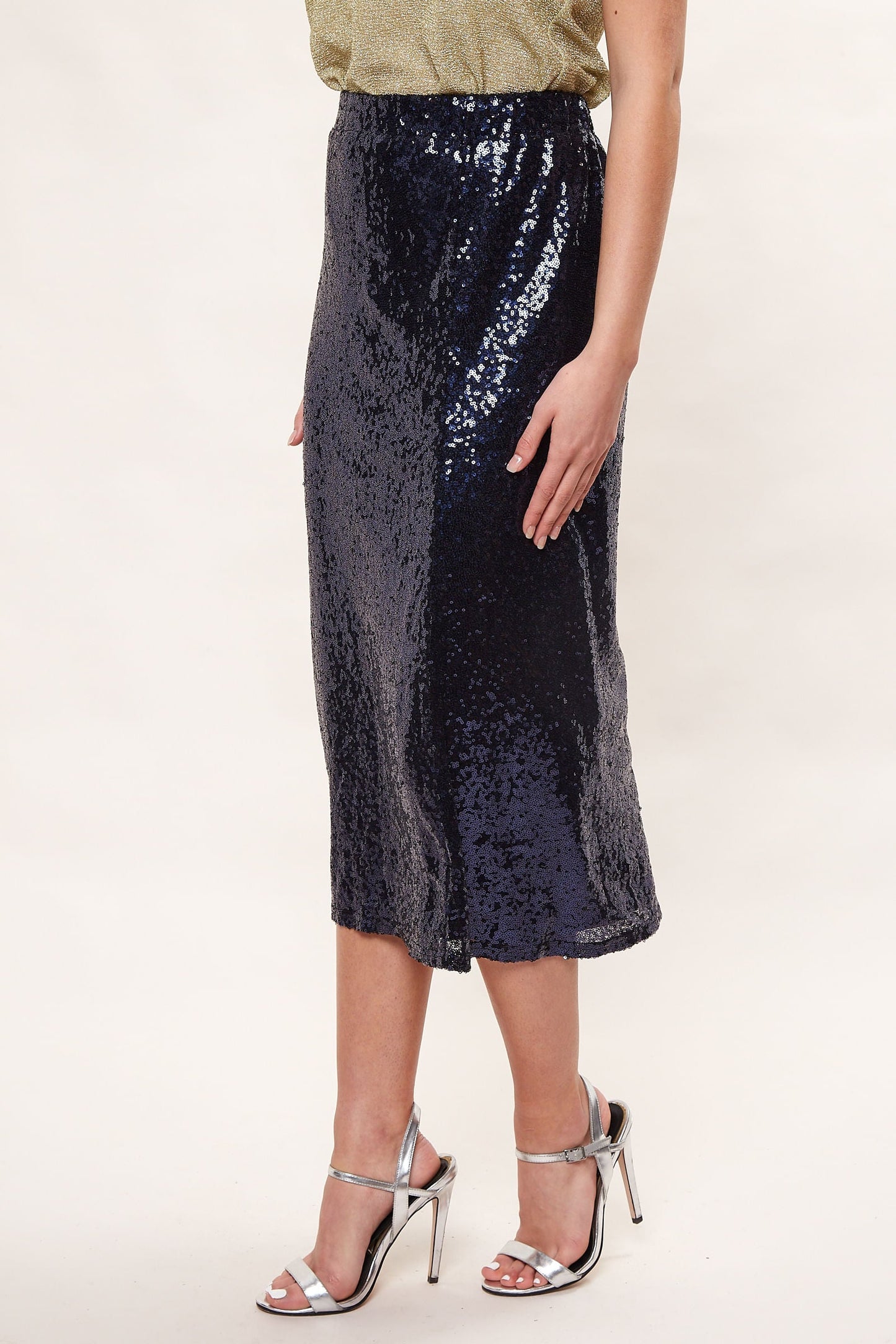 Louche Saro Sequin Midi Skirt - Navy