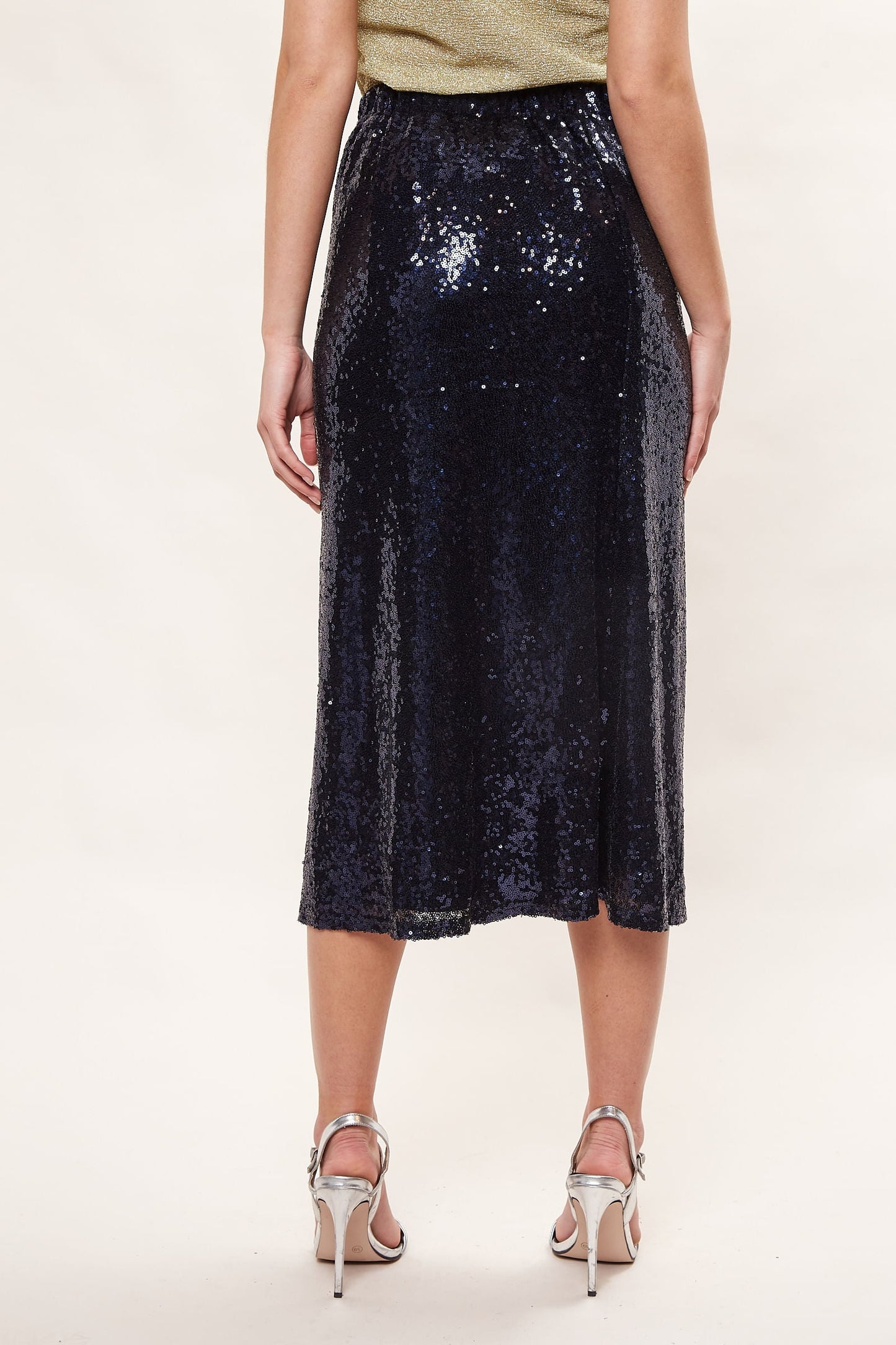 Louche Saro Sequin Midi Skirt - Navy