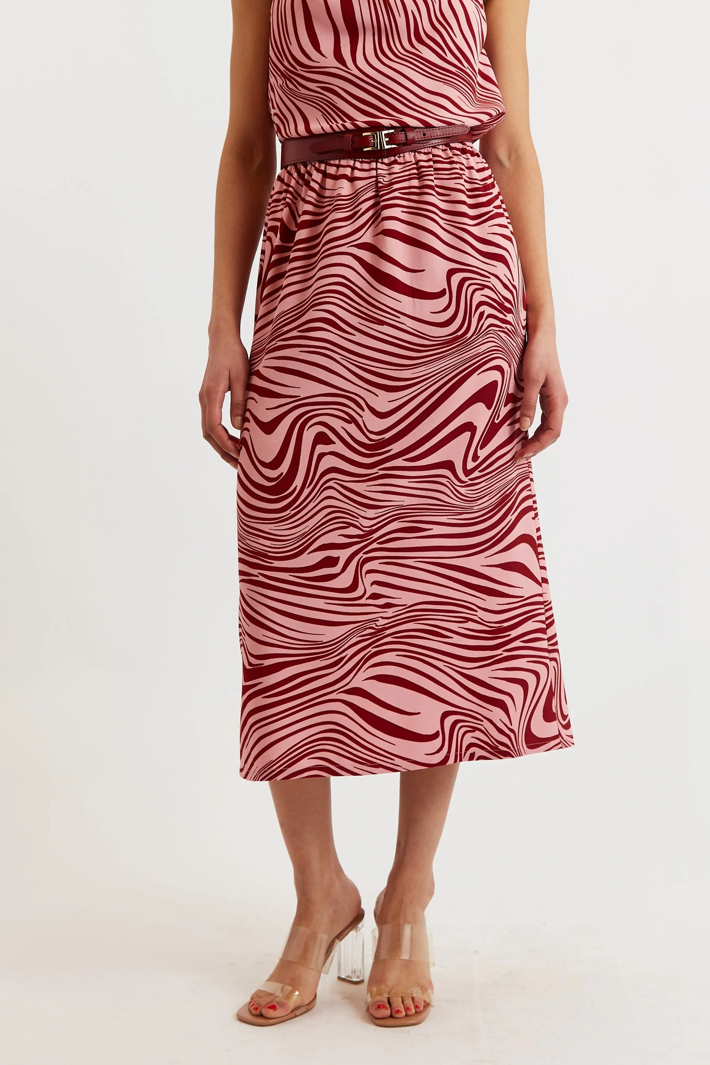 Saro Zebra Pop Print Bias Midi Skirt - Pink